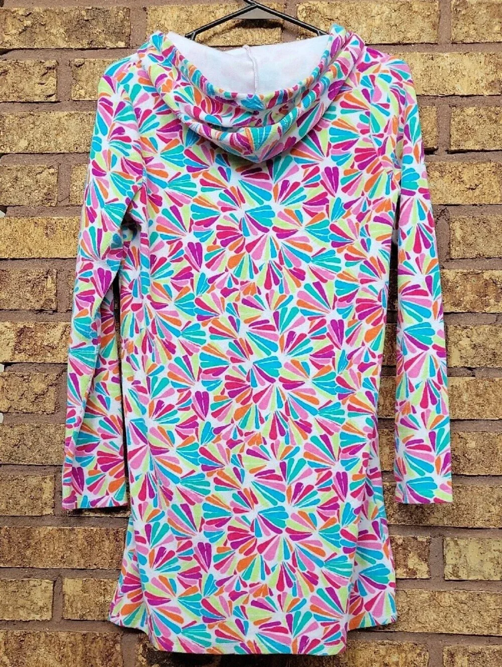 Lands' End Girls Hooded Swim Cover Up Beach Summer Colorful Print Size XL 14/16